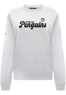 Levelwear Pittsburgh Penguins Womens White Yvette Big Script Crew Sweatshirt