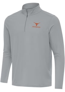 Antigua Texas Longhorns Mens Ash Intent Information Long Sleeve Qtr Zip Pullover