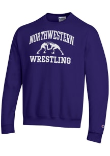 Champion Northwestern Wildcats Mens Purple Wrestling Icon Powerblend Long Sleeve Crew Sweatshirt