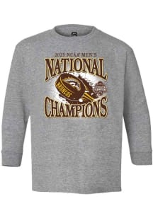 Summit Sportswear Western Michigan Broncos Youth Grey 2025 National Mens Hockey Champions Long Sle..