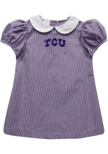 Vive La Fete TCU Horned Frogs Toddler Girls Purple Gingham Collar Short Sleeve Dress