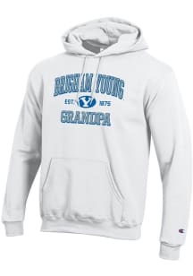 Champion BYU Cougars Mens White Est. Date Grandpa Powerblend Long Sleeve Hoodie