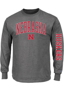 Nebraska Cornhuskers Mens Charcoal Arch Mascot Big and Tall Long Sleeve T-Shirt