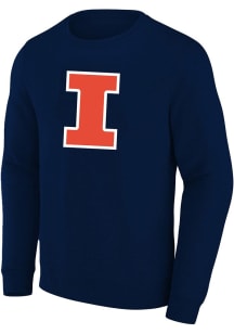 Illinois Fighting Illini Mens Navy Blue Arch Mascot Big and Tall Crew Sweatshirt