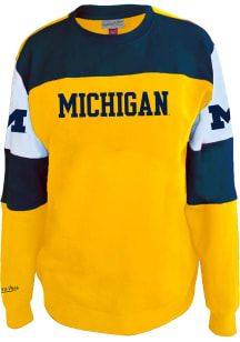 Michigan Wolverines Mens Blue Three Contrast Sleeve Big and Tall Crew Sweatshirt