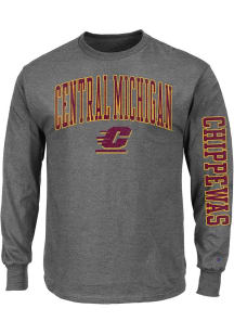 Central Michigan Chippewas Mens Charcoal Arch Mascot Big and Tall Long Sleeve T-Shirt