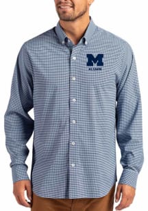 Cutter and Buck Michigan Wolverines Mens Navy Blue Alumni Skyline Long Sleeve Dress Shirt