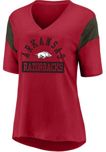 Arkansas Razorbacks Womens Crimson Contrast Sleeve Short Sleeve T-Shirt