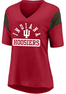 Indiana Hoosiers Womens Crimson Contrast Sleeve Short Sleeve T-Shirt