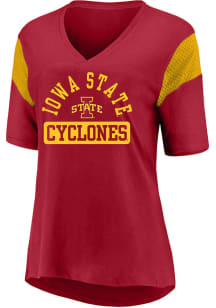 Iowa State Cyclones Womens Cardinal Red Contrast Sleeve Short Sleeve T-Shirt