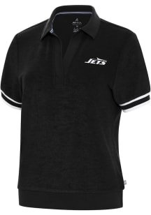 Antigua New York Jets Womens Navy Blue Favorite Short Sleeve Polo Shirt