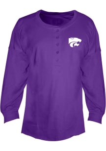K-State Wildcats Womens Purple Henley+ LS Tee