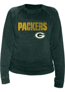 Green Bay Packers Womens Green Raglan Distressed Crew Sweatshirt