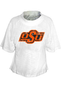Oklahoma State Cowboys Womens White Drop Shoulder Raglan+ Short Sleeve T-Shirt