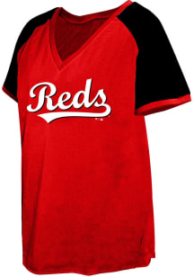 Cincinnati Reds Womens Black Contrast Short Sleeve T-Shirt