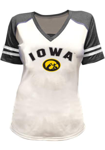Iowa Hawkeyes Womens White Glitter and Rhinestones Short Sleeve T-Shirt