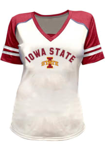 Iowa State Cyclones Womens White Glitter and Rhinestones Short Sleeve T-Shirt