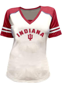 Indiana Hoosiers Womens White Glitter and Rhinestones Short Sleeve T-Shirt