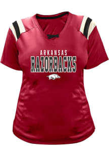 Arkansas Razorbacks Womens Crimson Lace Up Short Sleeve T-Shirt