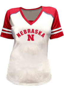 Nebraska Cornhuskers Womens White Glitter and Rhinestones Short Sleeve T-Shirt
