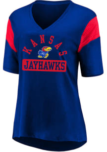 Kansas Jayhawks Womens Royal Blue Contrast Sleeve Short Sleeve T-Shirt