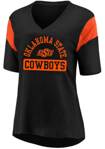 Oklahoma State Cowboys Womens Black Contrast Sleeve Short Sleeve T-Shirt