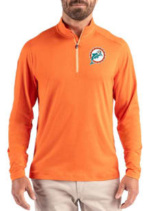 Cutter and Buck Miami Dolphins Mens Orange Historic Coastline Long Sleeve Qtr Zip Pullover