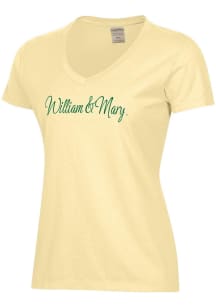 ComfortWash William & Mary Tribe Womens Yellow Garment Dyed Script Short Sleeve T-Shirt