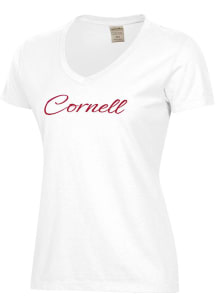 ComfortWash Cornell Big Red Womens White Garment Dyed Script Short Sleeve T-Shirt