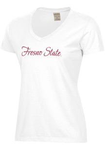 ComfortWash Fresno State Bulldogs Womens White Garment Dyed Script Short Sleeve T-Shirt