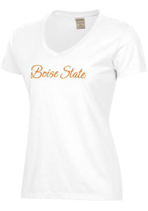 ComfortWash Boise State Broncos Womens White Garment Dyed Script Short Sleeve T-Shirt