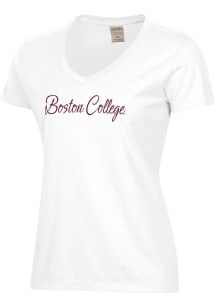 ComfortWash Boston College Eagles Womens White Garment Dyed Script Short Sleeve T-Shirt