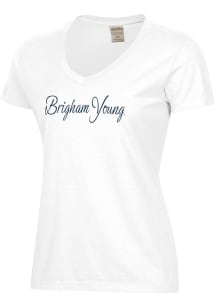 ComfortWash BYU Cougars Womens White Garment Dyed Script Short Sleeve T-Shirt
