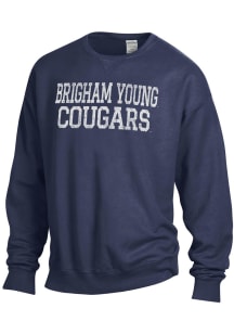 ComfortWash BYU Cougars Mens Navy Blue Garment Dyed Long Sleeve Crew Sweatshirt