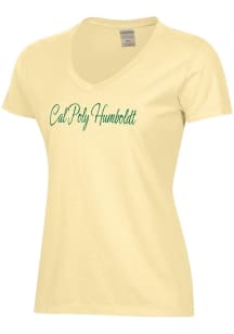 ComfortWash Cal Poly Humboldt Lumberjacks Womens Yellow Garment Dyed Script Short Sleeve T-Shirt