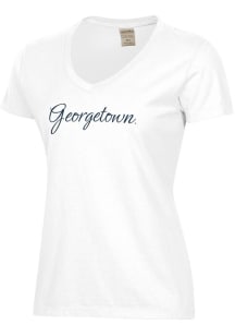 ComfortWash Georgetown Hoyas Womens White Garment Dyed Script Short Sleeve T-Shirt