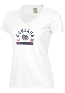 ComfortWash Gonzaga Bulldogs Womens White Garment Dyed Short Sleeve T-Shirt