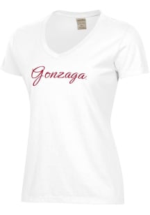 ComfortWash Gonzaga Bulldogs Womens White Garment Dyed Script Short Sleeve T-Shirt