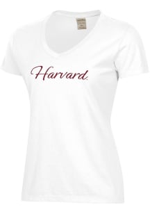 ComfortWash Harvard Crimson Womens White Garment Dyed Script Short Sleeve T-Shirt