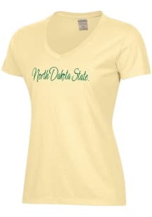 ComfortWash North Dakota State Bison Womens Yellow Garment Dyed Script Short Sleeve T-Shirt