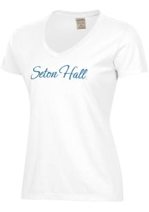 ComfortWash Seton Hall Pirates Womens White Garment Dyed Script Short Sleeve T-Shirt