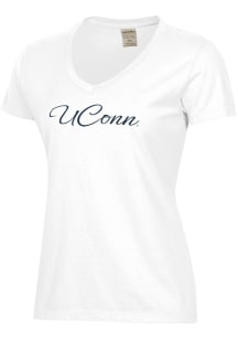 ComfortWash UConn Huskies Womens White Garment Dyed Script Short Sleeve T-Shirt
