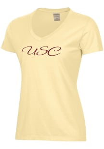 ComfortWash USC Trojans Womens Yellow Garment Dyed Script Short Sleeve T-Shirt