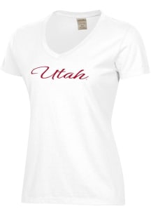 ComfortWash Utah Utes Womens White Garment Dyed Script Short Sleeve T-Shirt