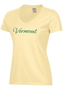 ComfortWash Vermont Catamounts Womens Yellow Garment Dyed Script Short Sleeve T-Shirt