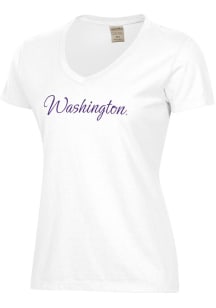 ComfortWash Washington Huskies Womens White Garment Dyed Script Short Sleeve T-Shirt
