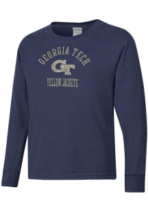 ComfortWash GA Tech Yellow Jackets Youth Navy Blue Garment Dyed Long Sleeve T-Shirt