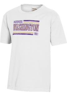 ComfortWash Washington Huskies Youth White Garment Dyed Short Sleeve T-Shirt