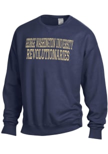 ComfortWash George Washington Revolutionaries Mens Navy Blue Garment Dyed Long Sleeve Crew Sweatsh..