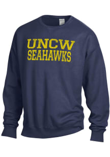 ComfortWash UNCW Seahawks Mens Navy Blue Garment Dyed Long Sleeve Crew Sweatshirt